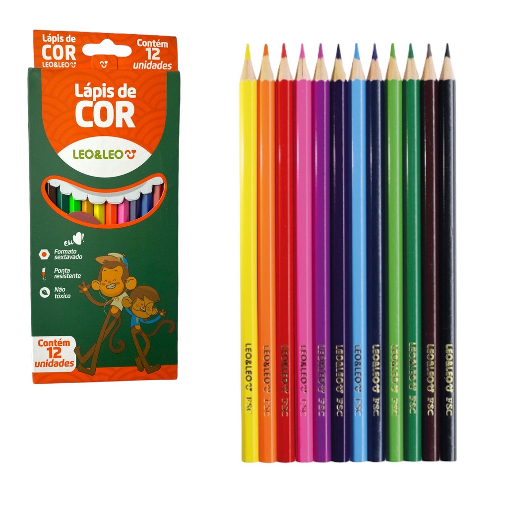 Lápis de Cor Resina Sextavado 12 Cores - ...