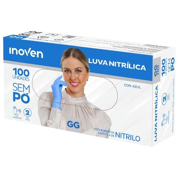 Luva Nitrílica Descartável Azul Tamanho G...