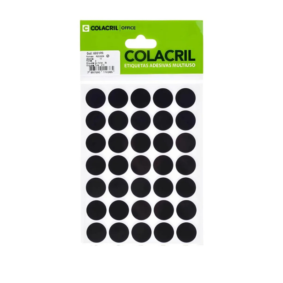Etiqueta Adesiva Redonda 19mm Preta 210 u...